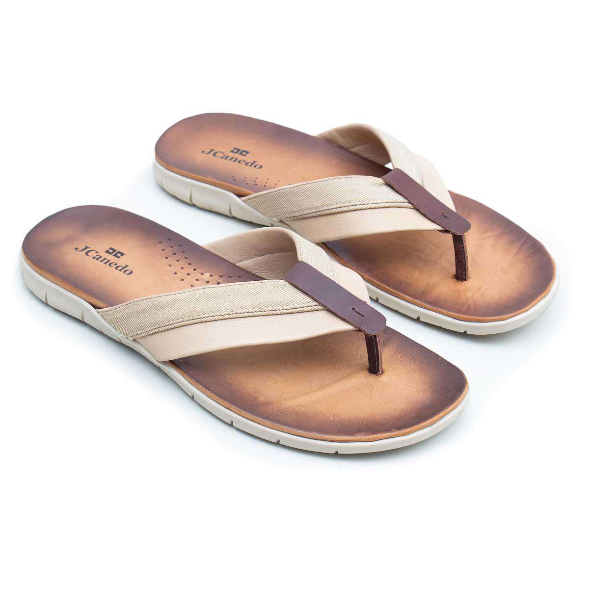 Chinelo Couro C/Tira Couro/Lona