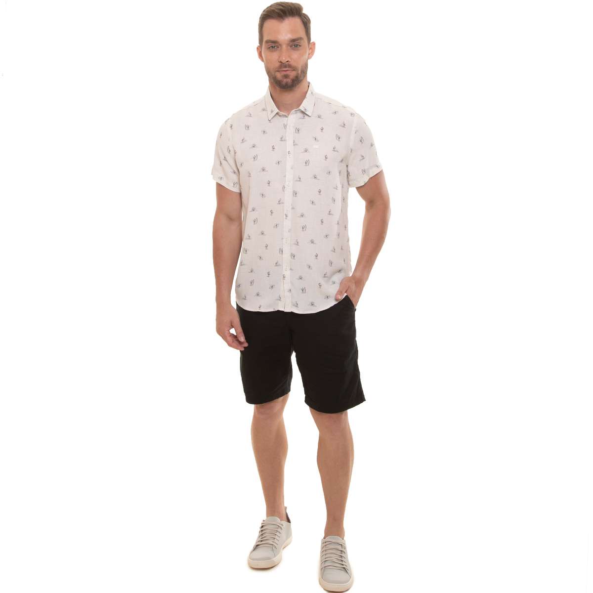 Cam.m/C Slim Viscose/Linho Estampada