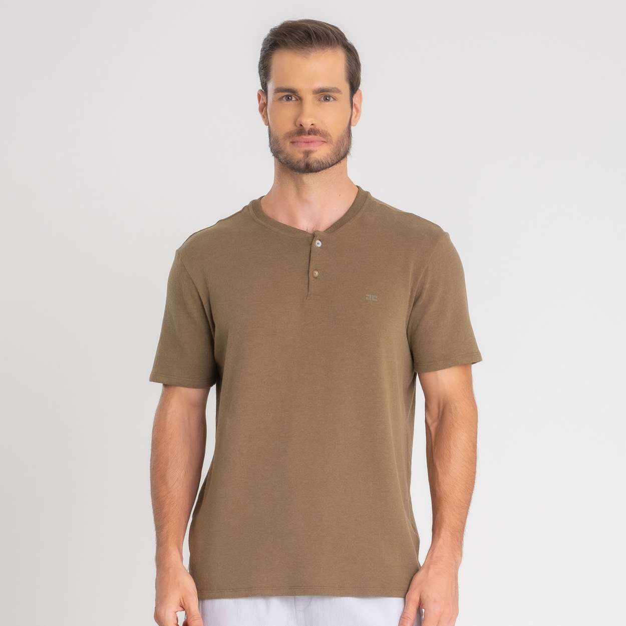 Camiseta Henley M/C Malha Tricot