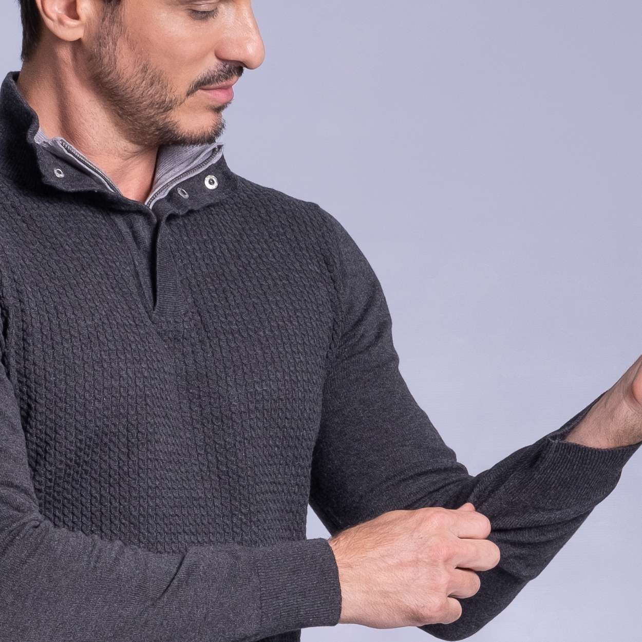Tricot Alg.jacquard Meio Ziper