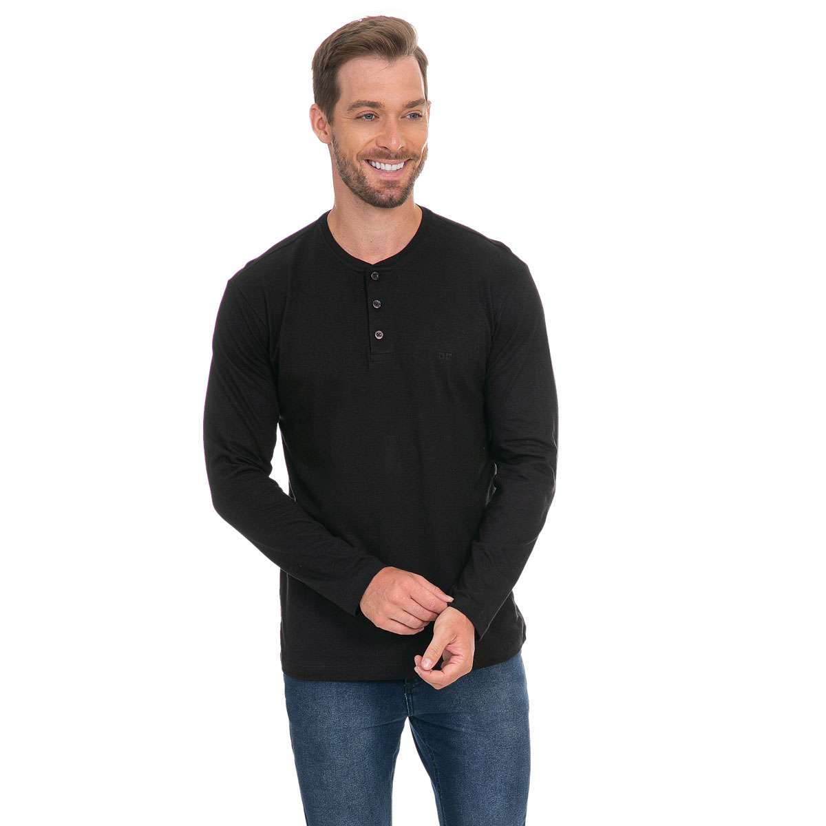Camiseta M/L Linho Misto Henley